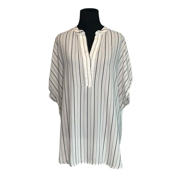 Gibson Latimer white black stripes cap sleeves tunic blouse size Large - Picture 1 of 10